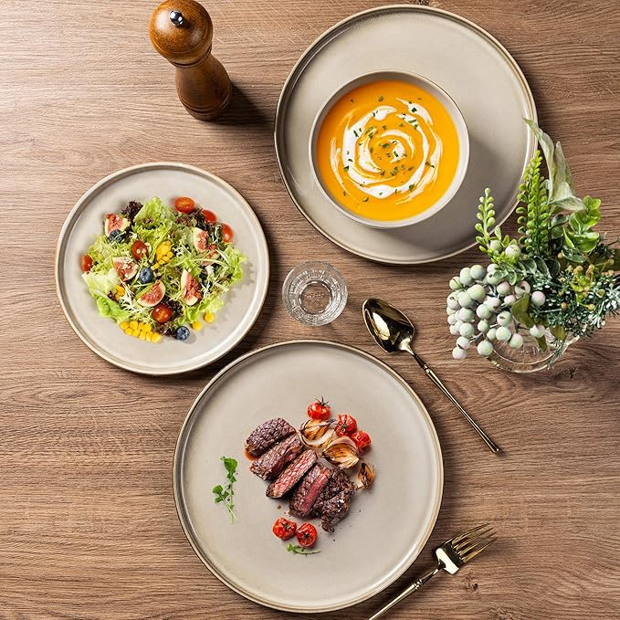 AmorArc Stoneware Dinnerware Sets,Round Reactive Glaze Plates and Bowls Set,Highly Scratch Resistant | Dishwasher & Microwave Safe Dishes Set,Service for 4 (12pc)