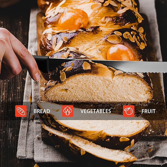 8 Inch Serrated Knife for Homemade Bread With Sheath, Wide Wavy Edge Blade For Bread Cake Cutting Slicing, High-Carbon Japanese Stainless Steel