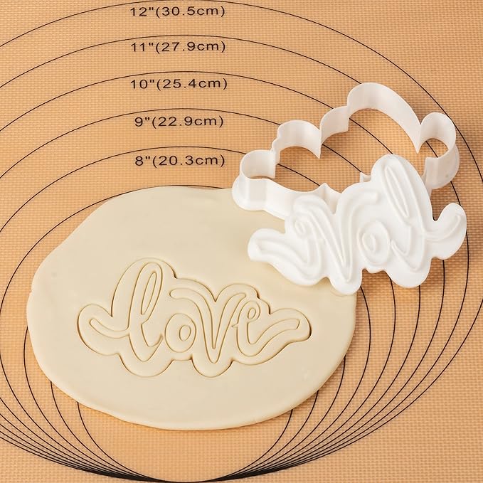 Flycalf Love Cookie Cutter with Plunger Stamps Baking Dough Tools Wedding Cake Shapes PLA Cutter Molds for Birdesmaid Party 3" Kitchen Supplies