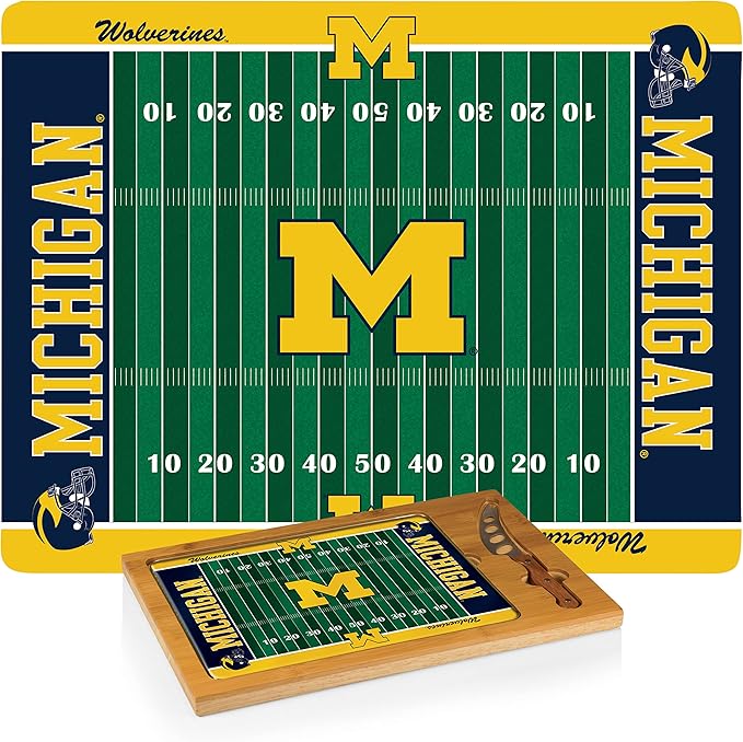 PICNIC TIME NCAA Icon Glass Top Cutting Board & Knife Set, Cheese Boards Charcuterie Boards, Serving Platter, (Parawood & Bamboo)