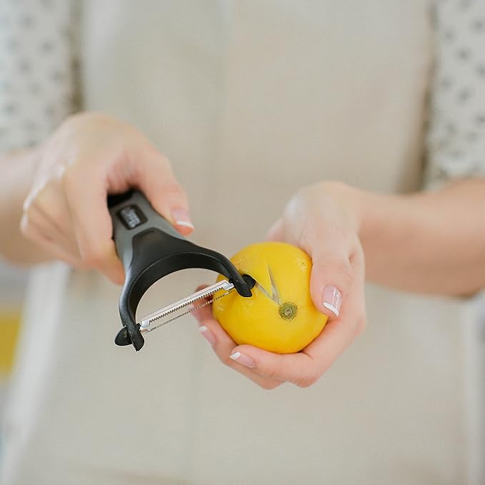 Peeler for Potato Vegetable Orange - Heavy Duty Double Sided Dual Purpose Non Slip Grip Apple Fruit Y Shaped with Ultra Sharp Stainless Steel Straight and Serrated Blades, Dishwasher Safe