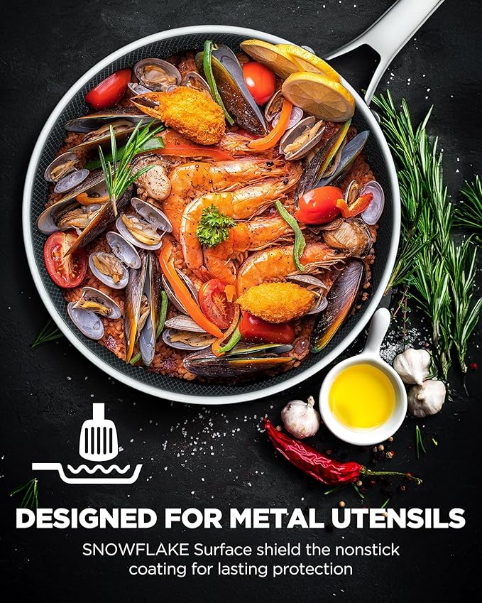 Non Stick Frying Pans with 2 Lids, 8+10+12 inch, Hybrid Frying Pans Set Nonstick,Skillets Stainless Steel Upgrade, Dishwasher & Oven-Safe, Induction Compatible Cooking Pan, PFOA Free Cookware