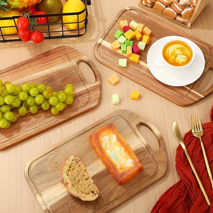 LemonRoad 10 Pcs Charcuterie Boards Bulk Acacia Wood Cutting Board with Handle 13 x 7.8 in Bamboo Board Carving Tray Pizza Bread Fruit Vegetables for Kitchen Housewarming Party Supplies