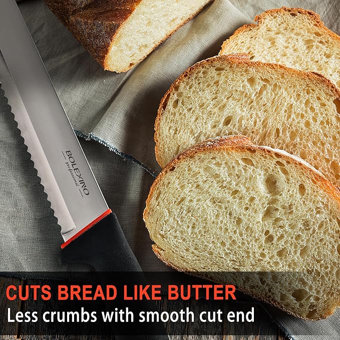 12 Inch Wavy Edge Serrated Bread Knife With Non-Slip Softgrip, Sharp & Long Blade For Homemade Bread, Crusty Breads, Cake, Bagel, Japanese High Carbon Stainless Steel