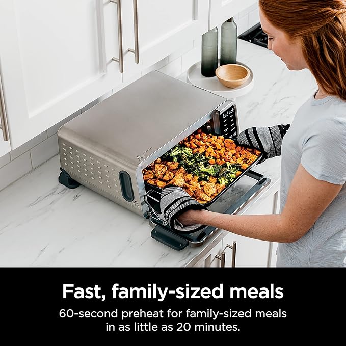 Ninja SP201 Digital Air Fry Pro Countertop 8-in-1 Oven with Extended Height, XL Capacity, Flip Up & Away Capability for Storage Space, with Air Fry Basket, Wire Rack & Crumb Tray, Silver