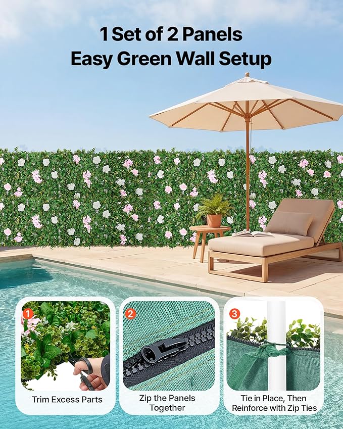 VEVOR Artificial Luxury‌ Flower Wall Backdrop, 2 PCS, Each Panel 2 x 8 ft, Gorgeous 3D Silk Floral Backdrop Pet Friendly, Easy Installation Flower Wall Panel for Wedding, Event, Party,Mixed Leaf
