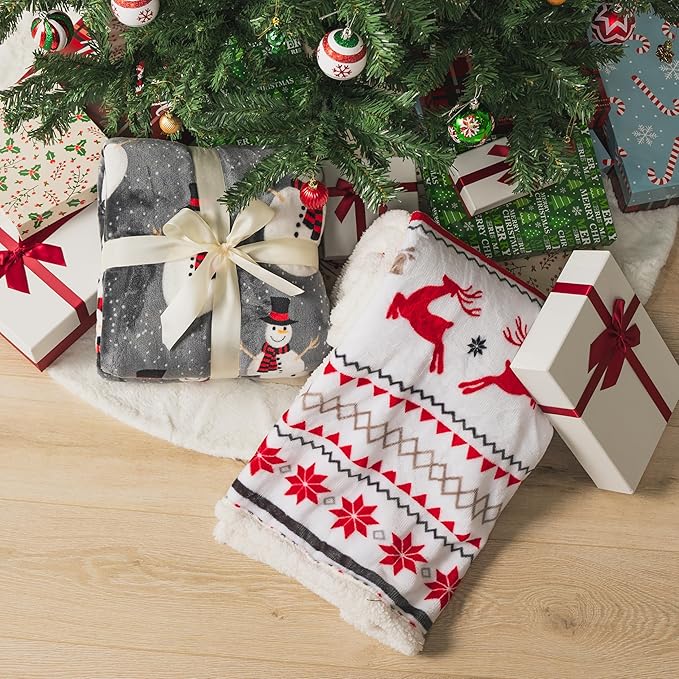 PAVILIA Premium Christmas Sherpa Throw Blanket | Snowman Decoration, Fleece, Plush, Warm, Cozy Reversible Microfiber Holiday Blanket 50 x 60