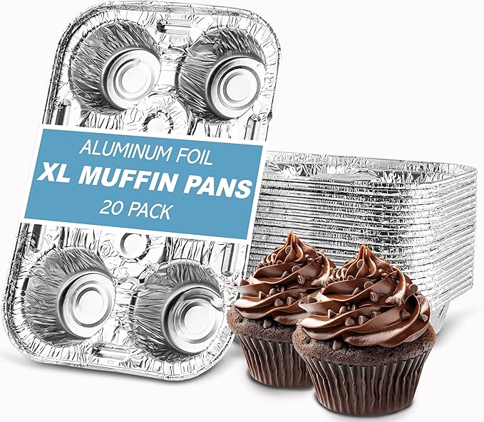 PLASTICPRO Aluminum Foil Muffin Pans Reusable and Disposable, Muffin & Pie foil Pan (20, 6 cavity XL)