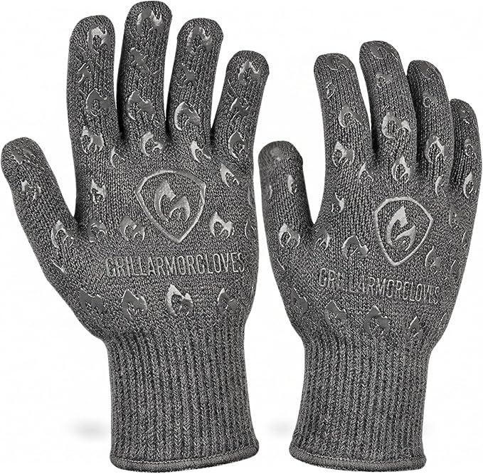 Oven Gloves with Fingers - 932°F Extreme Heat Proof and Cut Resistant Mitts for Kitchen, BBQ, Grill, Baking, Fire Pit - EN407 Certified with Non-Slip Silicone Grip and Cotton Lined for Comfort