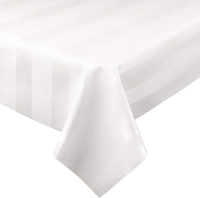 Luxury Table Protector Pad, 2 in 1 Table pad + Great Looking Tablecloth - Heat Resistant, Spill & Stain Proof - Flannel Backing (54x126, White - Silk Stripe)