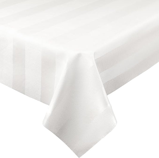 Luxury Table Protector Pad, 2 in 1 Table pad + Great Looking Tablecloth - Heat Resistant, Spill & Stain Proof - Flannel Backing (54x72, White - Silk Stripe)
