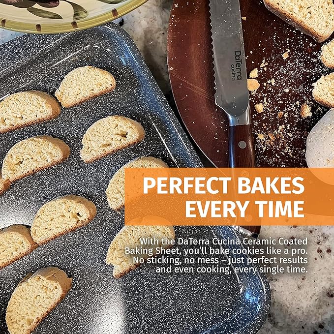 DaTerra Cucina - 16" x 11" x 1" Nonstick Ceramic Coated Baking Sheet Twin Pack – Professional Grade, PTFE, Cadmium, Lead & PFOA Free, Oven Safe, Ideal for Baking, Roasting, and Cooking