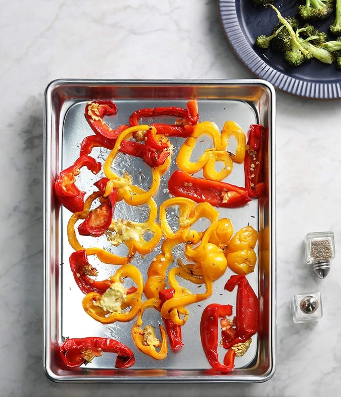 New Star Foodservice Commercial-Grade 18-Gauge Aluminum Sheet Pan/Bun Pan (9 x13 x1 inch (Quarter Size))