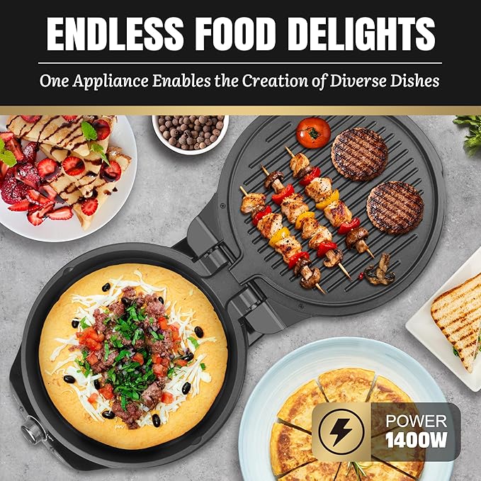 FineMade Electric Griddle Nonstick, Multi-Funtional Quesadilla Maker 10 Inch, Electric Grill Indoor, Pancake Griddle & Pan, Smokeless Indoor Grill, Non-stick Surface, Black