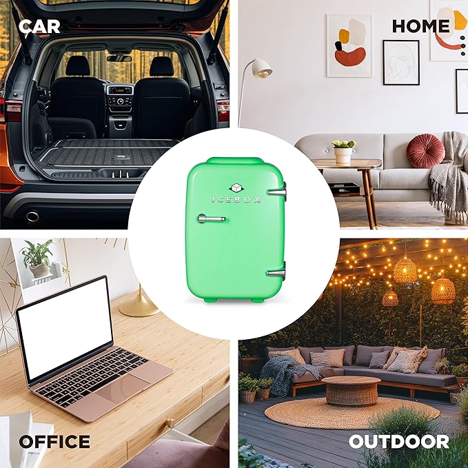 ICEBOX IBMF4MNT Mini Fridge For Bedroom, Skincare Refrigerator, Portable Cooler & Warmer for Makeup, for Office & Home, Mini (4 L / 6-Can), Mint Green