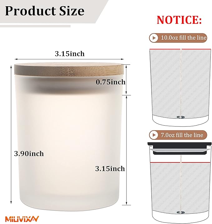 MILIVIXAY 12 Pack 10 OZ Frosted Glass Candle Jars with Lids and Candle Making Kits - Bulk Empty Candle Jars for Making Candles - Spice, Powder Containers.