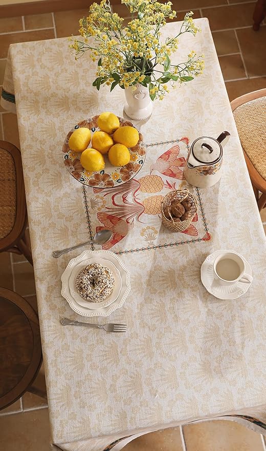 patdrea Designer Small Tablecloth for Rectangle Table,French Linen Breathable Durable Tablecloths,Decor Table Cover Cloth for Kitchen Dining,Christmas,Thanksgiving,Tea Party,55"x71"-Pineapple a
