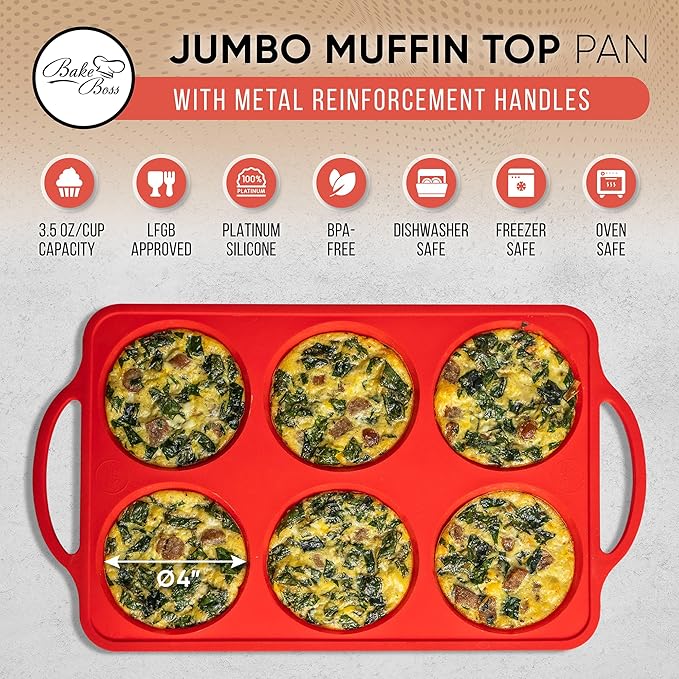 BAKE BOSS Confetti 4 Inch Jumbo Silicone Muffin Pans for Baking – 6-Cup Nonstick Silicone Cupcake Pan Egg Size – Heavy-Duty Large Cupcake Pan, BPA-Free, Easy-Release, Oven & Dishwasher Safe