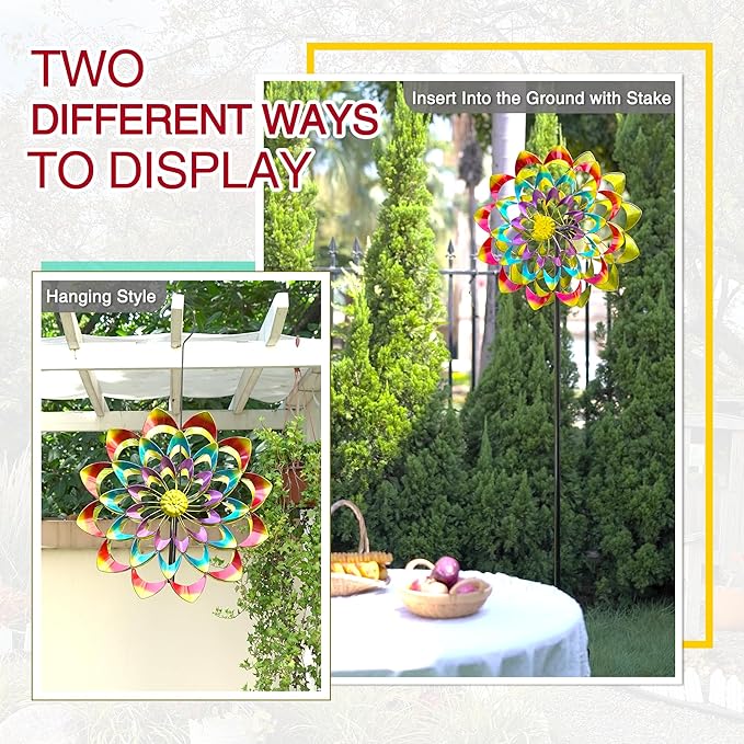 Yard Garden Wind Spinner - Kinetic Large Wind Sculptures & Spinners Outdoor Metal Clearance, Colorful Garden Decor Windmills for Lawn Patio (24" W x 84" H)