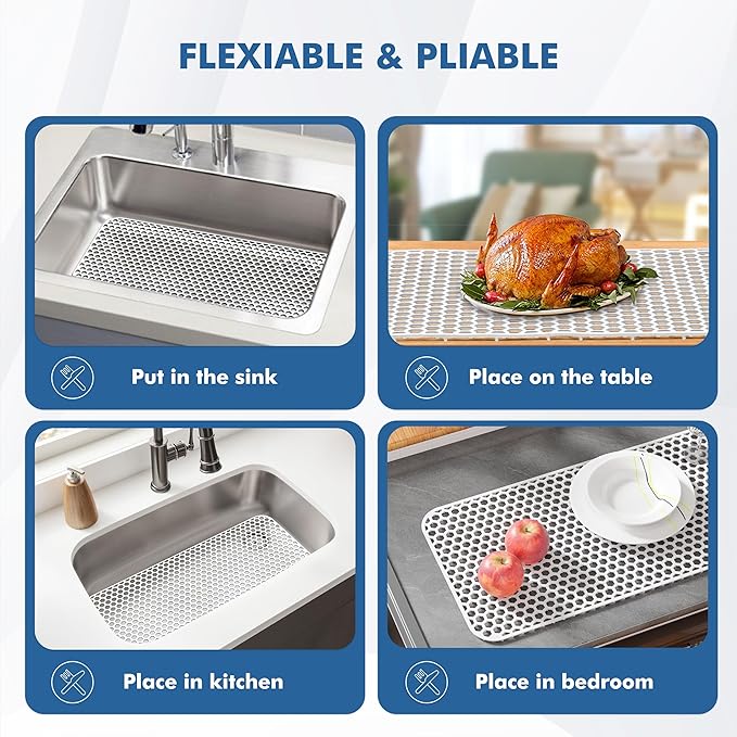 Bestjing Silicone Sink Protectors for Kitchen Sink - 28.4"x 14.3" Kitchen Protector Accessory, Non-Slip Heat Resistant Mat for Bottom of Farmhouse Porcelain Stainless Steel (White)