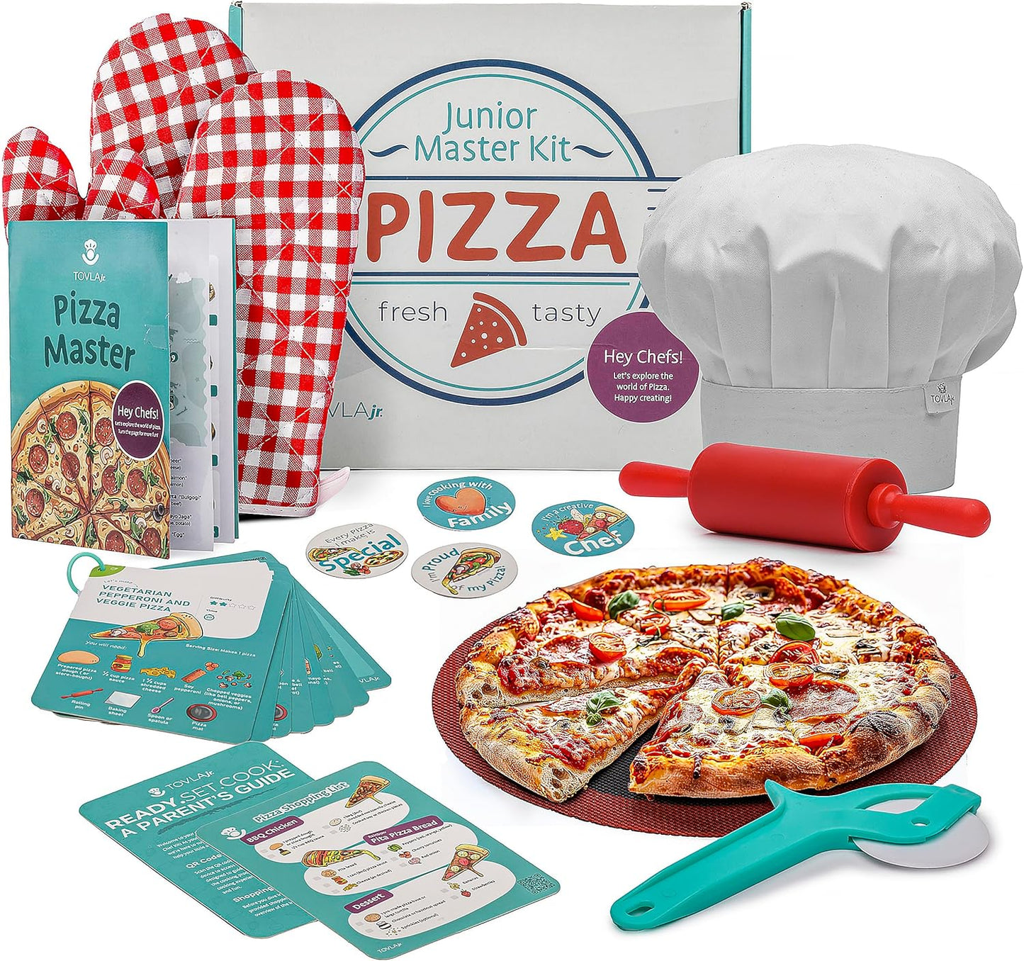 Tovla Jr. Ultimate Real Pizza Cooking Kit for Kids – Fun DIY Baking Set, STEM Activity for Ages 4+, Visual Learning Pizza Tools, Great Gift for Young Chefs