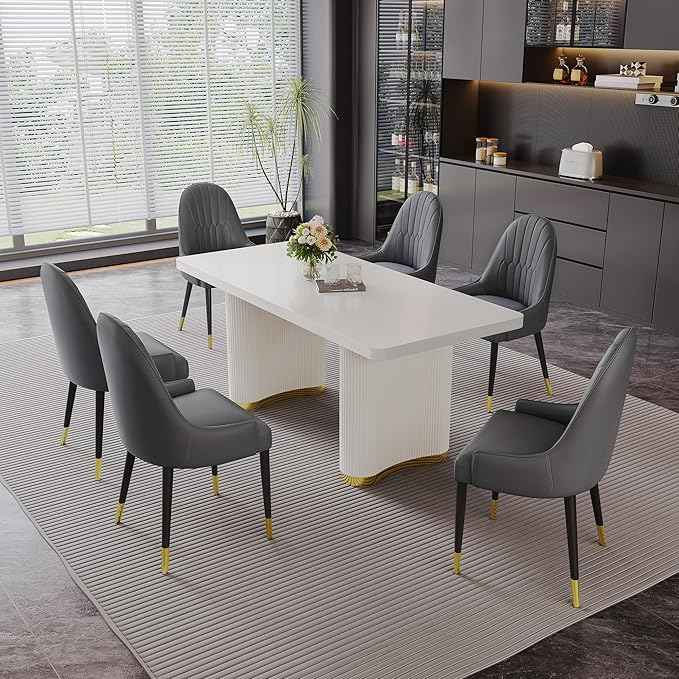 AF ARTISAN FURNITURE Grey Dining Chairs Set of 2 with High Backs Mid Century Modern Kitchen Dining Room Chairs PU Faux Leather Upholstered Large Padded Accent Chair with Legs