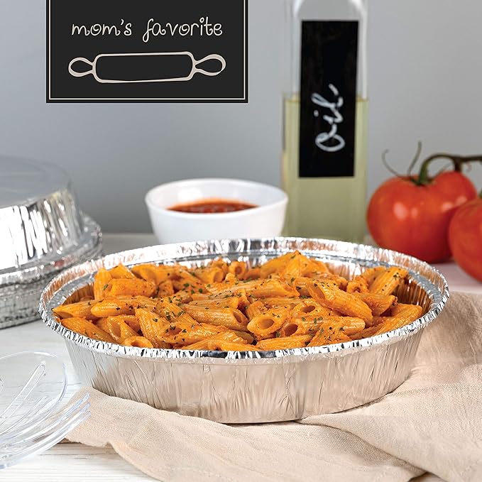 PLASTICPRO 9'' Inch Round Tin Foil Pans Disposable Aluminum, Freezer & Oven Safe - For Baking, Cooking, Storage, Roasting, & Reheating, Pack of 20