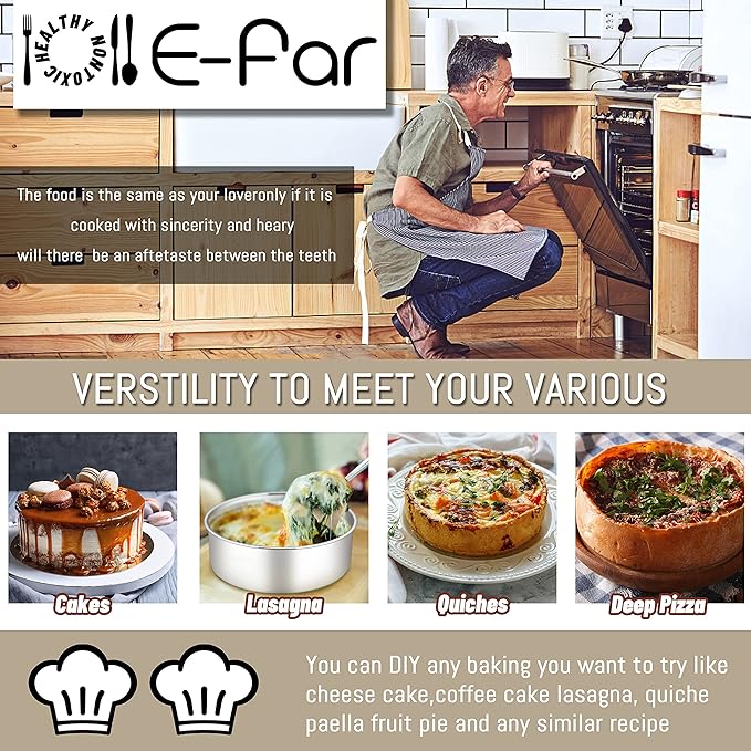 E-far Cake Pan Set of 3 (4’’/6’’/8), Deep Stainless Steel Round Cake Pans Tins for Wedding Birthday, Non-toxic & Dishwasher Safe, Mirror Finish & Straight Side