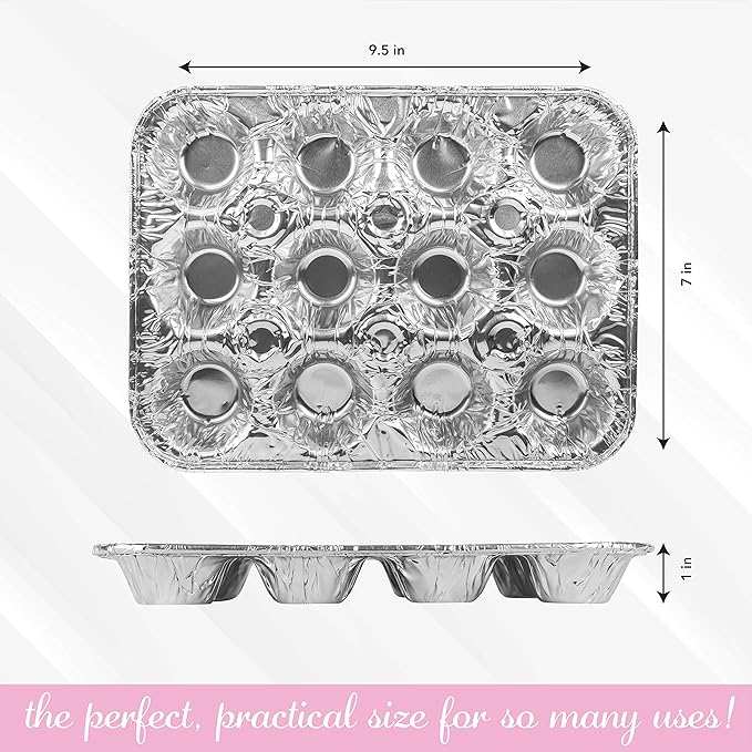 PLASTICPRO Aluminum Foil Muffin Pans Reusable and Disposable, Holds 12 Mini Cupcakes/Muffin foil Pan Pack of 50