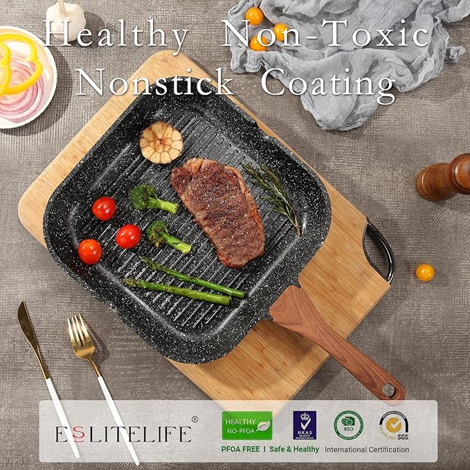 ESLITE LIFE 9.5 Inch Nonstick Crepe Pan and Grill Pan