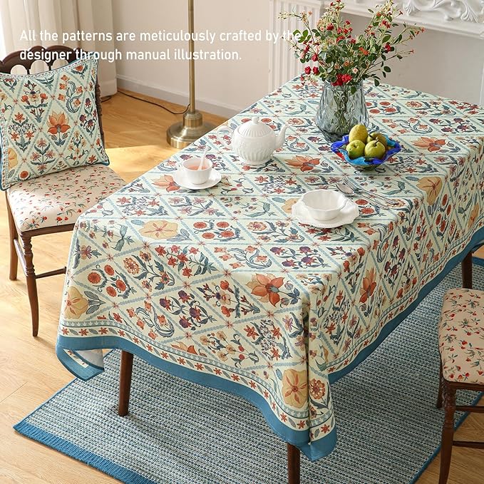 ISAENNE Designer Linen Elegant Small Rectangular Tablecloth,Colorful Floral Bohemian Table Cloth,Wrinkle Resistant Decor Tablecloths for Dining Thanksgiving Kitchen,55"*71"-Floralsea A