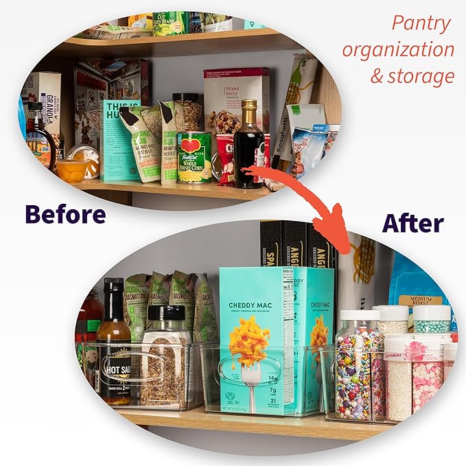 ClearSpace Plastic Pantry Bins with Removable Dividers - Kitchen Storage and Organization (4 Pack)