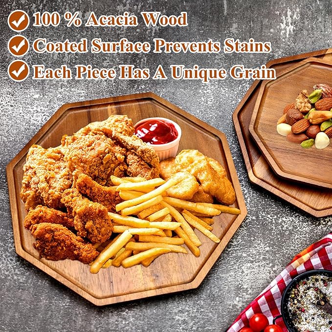 Set of 3 Acacia Wood Serving Trays Cheese Platters Party Hosting Essentials Gifts Charcuterie Board for Vegetable Fruit Food Round Tray Wooden Appetizer Platter Christmas Plates Dish Serving Boards
