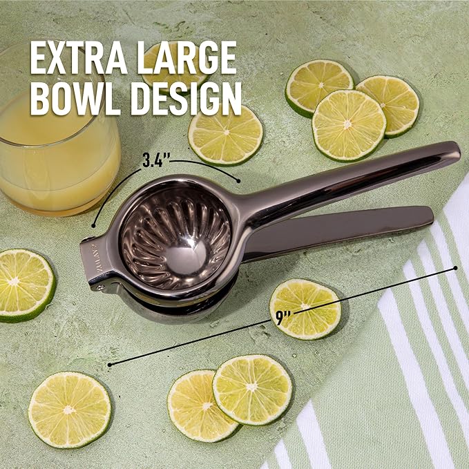 Zulay Kitchen Extra Large Lemon Squeezer Stainless Steel - Easy Squeeze Heavy Duty Lemon Juicer Hand Press - Ergonomic Citrus Squeezer & Fruit Juicer for Small Oranges, Lemons, & Limes - Black