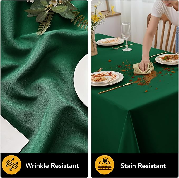 10-Pack Hunter Green Tablecloths for Rectangle Tables, 60 x 84 Inches, Stain-Resistant Polyester Fabric for 4 Foot Tables - Washable Table Covers for Weddings, Birthday Parties, Events