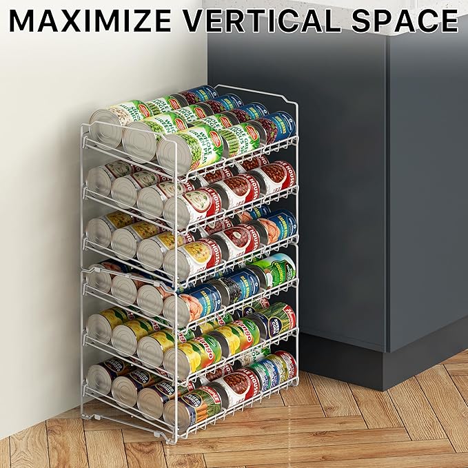 Simple Houseware Stackable Can Organizer Rack for Pantry/Cabinet - 11.5" D x 17" W x 13.75" H, Holds 36 Cans, 3-Tier Can Food Storage Dispenser, White