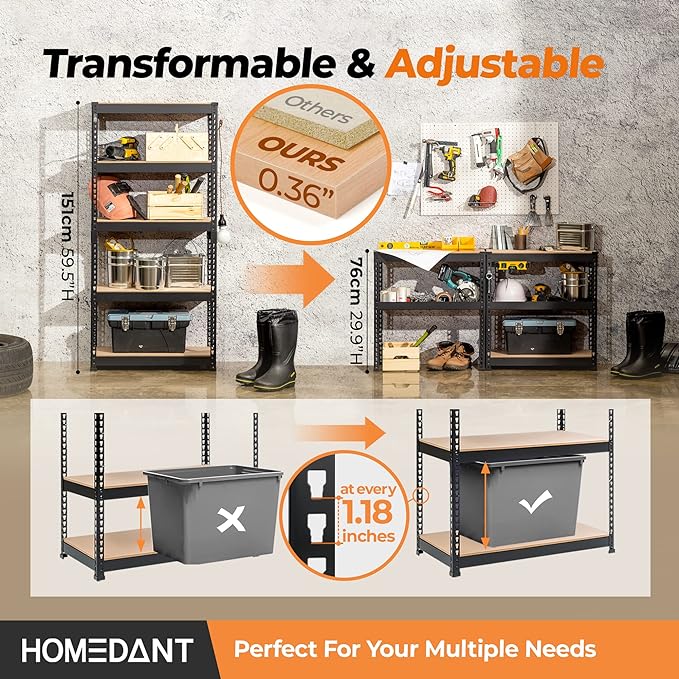 HOMEDANT 28"W x 12.3"D x 59.5"H 5-tier Boltless Metal Shelving Unit Adjustable Garage Storage Utility Rack Heavy Duty Shelves Organization Multipurpose Shelf Warehouse Kitchen Living Room pantry 3Pack