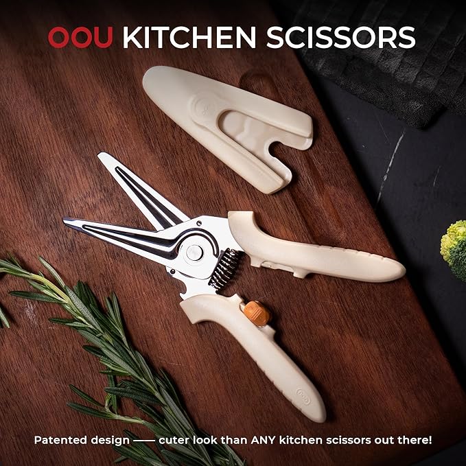 OOU White Bear Kitchen Scissors, All Purpose Heavy Duty Sharp Kitchen Shears Dishwasher Safe, Cooking Shears for Meat Chicken Fish Poultry Herb Bread