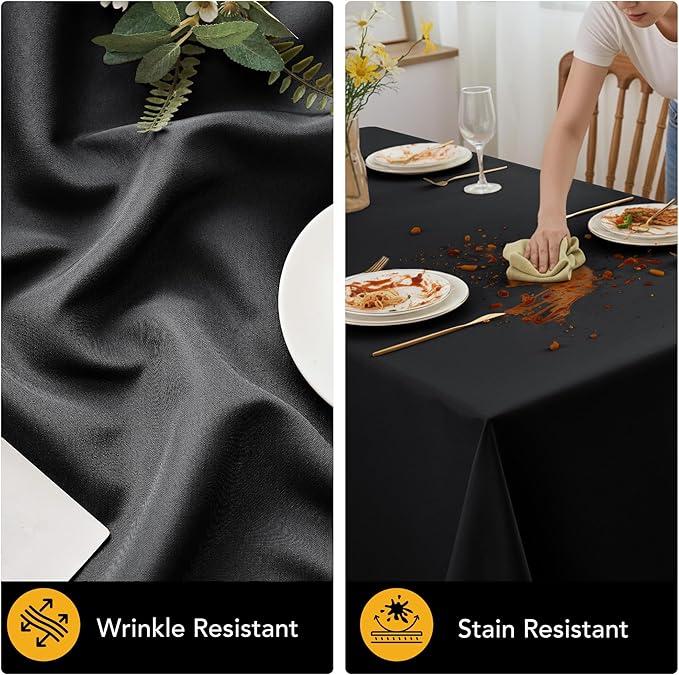10-Pack Black Tablecloths for Rectangle Tables, 60 x 84 Inches, Stain-Resistant Polyester Fabric for 4 Foot Tables - Washable Table Covers for Weddings, Banquets, Birthday Parties, Events