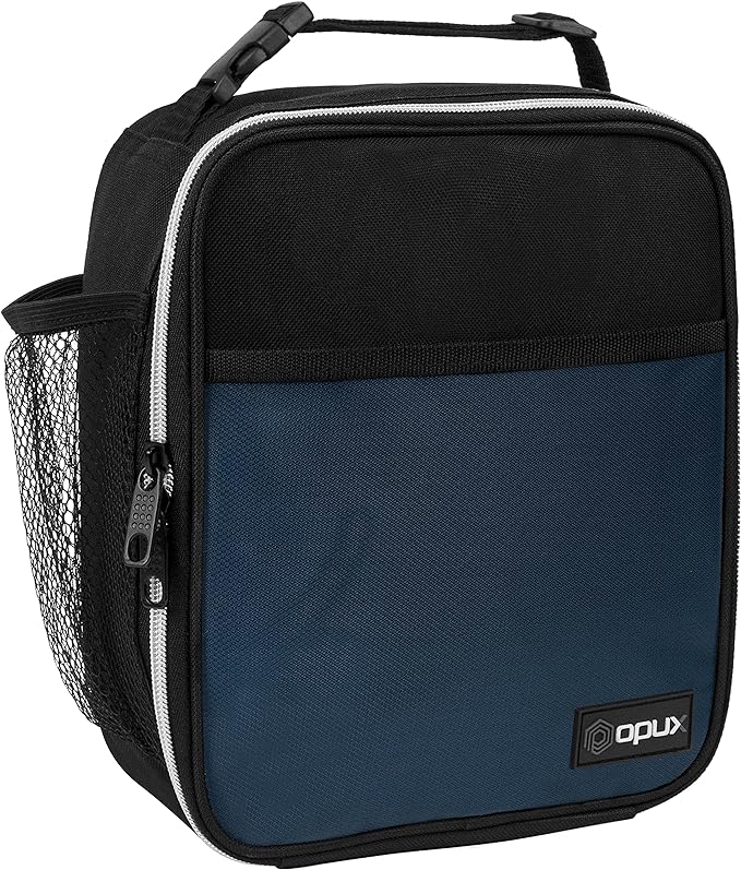opux Premium Insulated Lunch Box, Soft School Lunch Bag for Kids Boys Girls, Leakproof Small Lunch Pail Men Women Work, Reusable Compact Cooler Tote Lunchbox for Office Adult, Navy