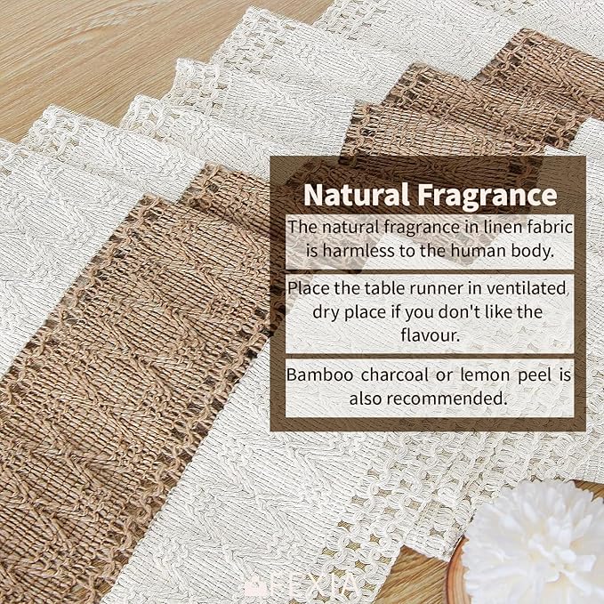 FEXIA Boho Table Runner 48 Inches Long with Tassels Christmas Thanksgiving Farmhouse Home Decor Rustic Cream & Brown Macrame Table Runner for Dining Bedroom Baby Bridal Shower Decor(12x48 Inches)