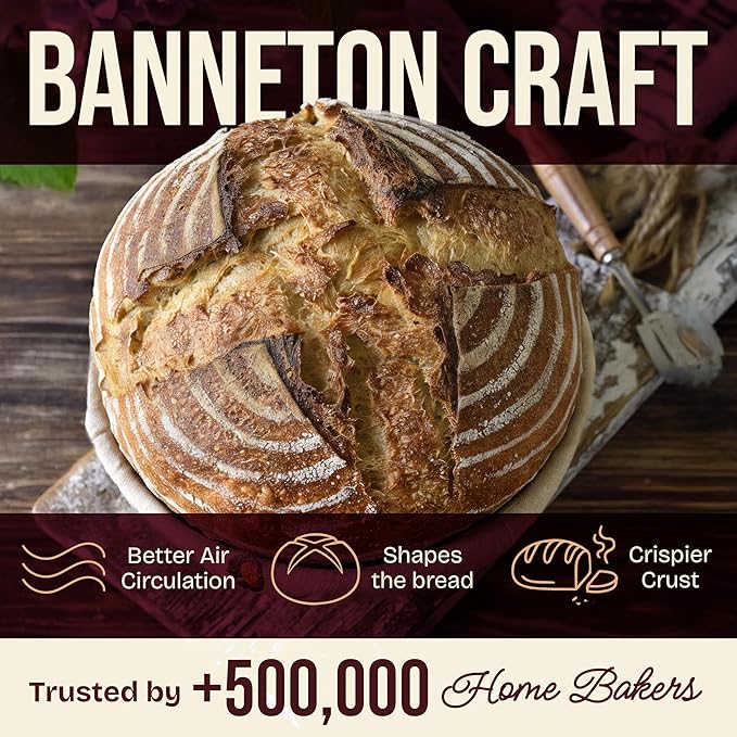 Superbaking 2 pcs Banneton Bread Proofing Basket, 9" Splinter-Free Round Rattan Bread Basket with Liners, Sourdough Starter Kit, Sourdough Bread Baking Supplies & Sourdough Kit, Bread Making Tools