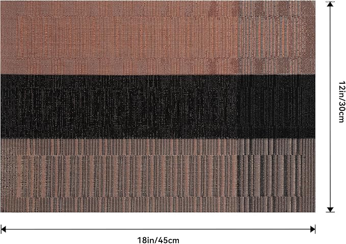 Leetaltree Brown with Black Striped Placemats Set of 4 - Heat Resistant Non-Slip Place mats for Dining Table, Washable Durable PVC Vinyl Woven Table Mats（Brown Stripe, 4）
