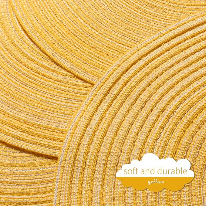 FunWheat Round Braided Placemats Set of 4 Place mats for Dining Tables Woven Heat Resistant Table Mats 15 inch (E Yellow, 4pcs)