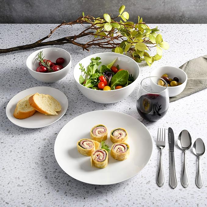 Gibson Home All U Need 60 Piece Plates, Bowls, Glassware, Forks, Spoons, and Knives (Service for 6) Dinnerware Set