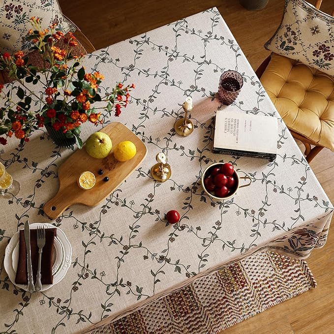 patdrea Designer Linen French Tablecloth for Rectangle Table,Fall Country Breathable Floral Extra Long Tablecloths,Table Cover for Kitchen Dining,Christmas,Thanksgiving,63"x110"-Oliveirad