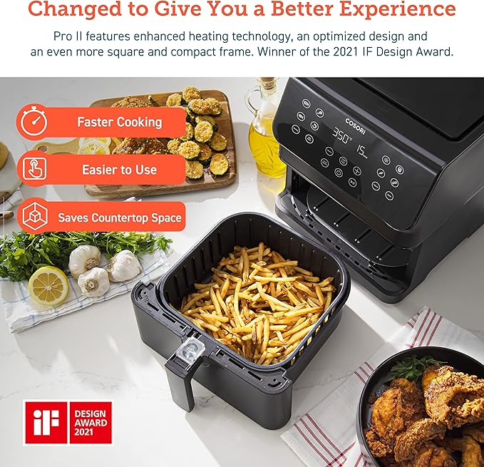 Cosori 12-in-1 Air Fryer 5.8QT, Toast, Bake, Nutrition Facts for 100+ In-App Recipes, AdaptIQ Tech Fast Cook, for Main & Side Dishes, Snacks, Leftovers, Detachable Square Basket, Dishwasher Safe