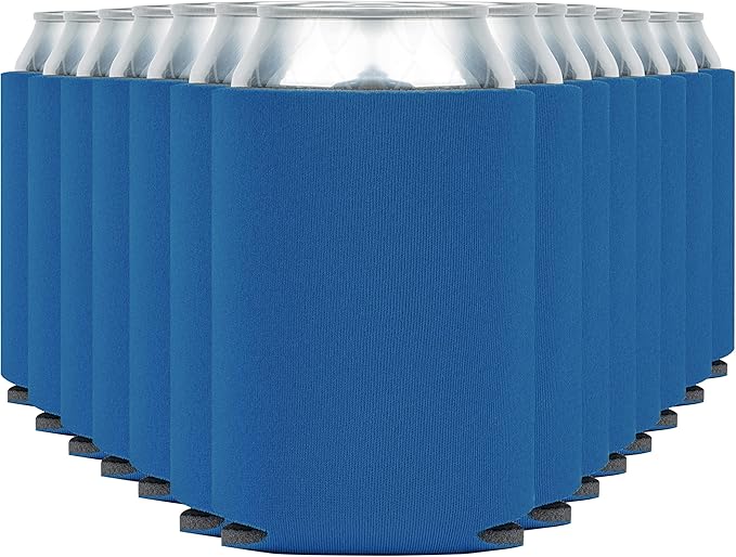 Blank Beer Can Coolers Sleeves (30-Pack) Soft Insulated Beer Can Coolies - HTV Friendly Plain Koolies in Bulk for Beer Cans & Bottles - Coolie Blanks for Vinyl Projects & Wedding Favors (Blue)