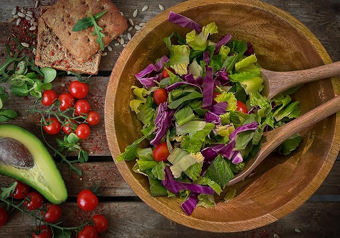 Extra Large Wooden Salad Bowl 15" with Serving Utensils - Large Wood Fruit Bowl - Oversized Mango Wood Salad Bowl for Big Family Meals , Bowl for Salad, Pasta, Popcorn - Handcrafted Wooden Salad Set