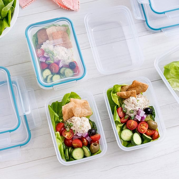 Snapware Plastic Total Solution 5-Pack (3-Cup) Food Storage Containers Set, Leakproof & Airtight Plastic Locking Lids Rectangular Tupperware, Non-Toxic BPA-Free Lids, Microwave Dishwasher Freezer Safe
